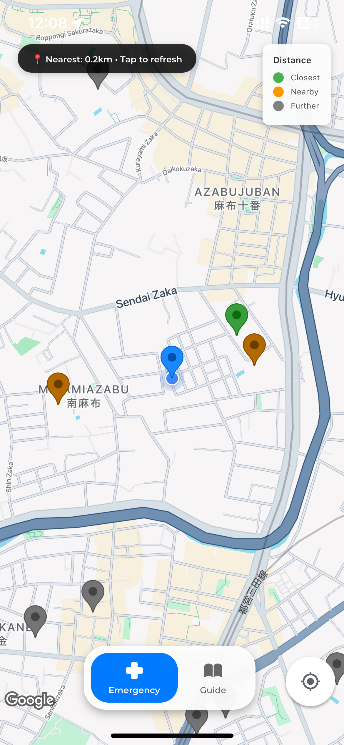MichiMap app interface showing emergency evacuation centers